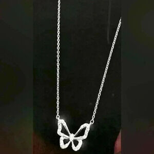 NWOT Sparkly Cubic Zirconia Butterfly Pendant Necklace